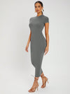 SXY Solid Round Neck Bodycon Dress