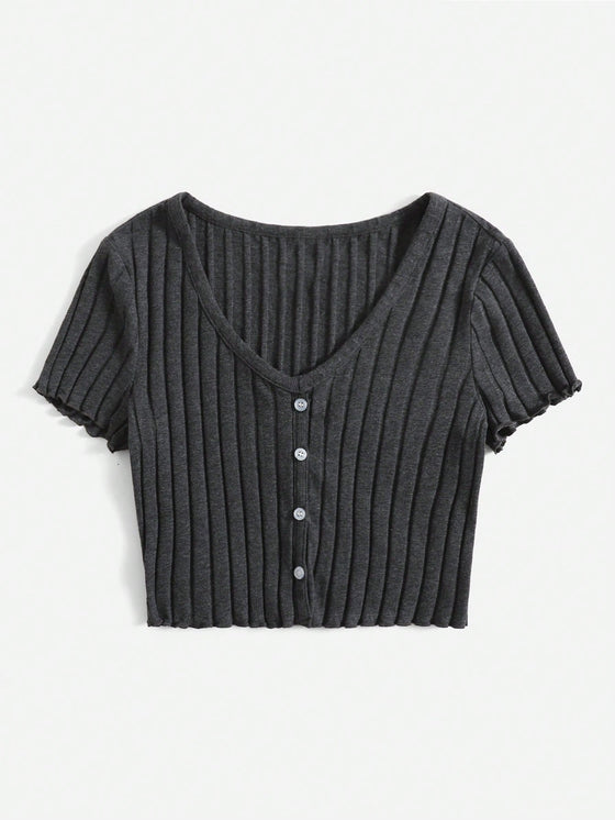 Button Up Rib knit Crop Top