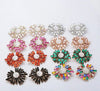 1pair Fashionable Exaggerated Sunflower Shaped Alloy Earrings With Colorful Rhinestones For Women