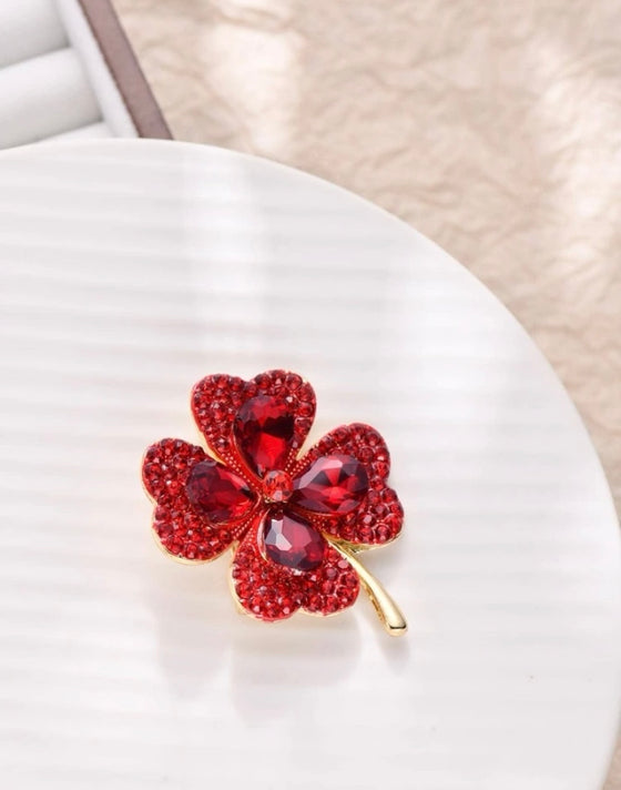 1pc Luxury Zinc Alloy Cubic Zirconia Clover Design Brooch For Men Women For Daily Decoration