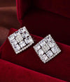 1pair Silver simple square design copper stud earrings with cubic zirconia decoration