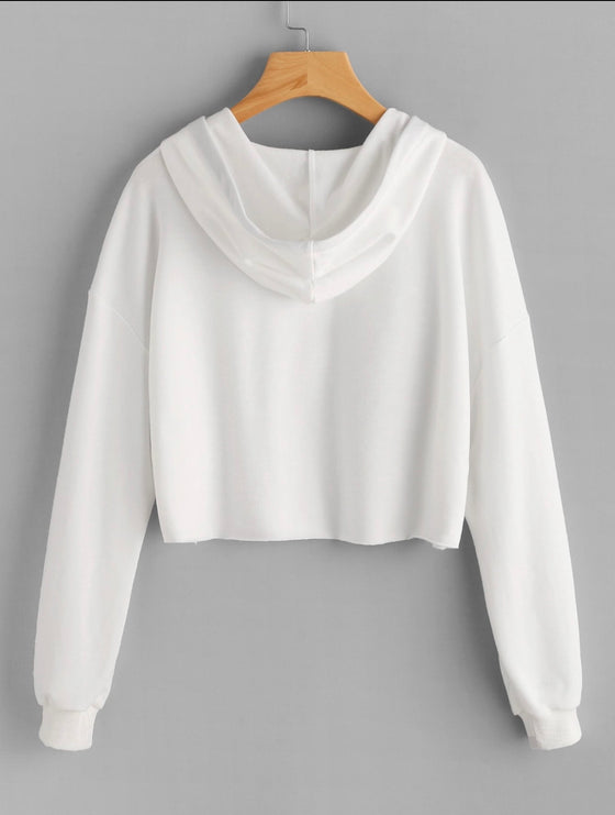 EZwear letter Graphic Drop Shoulder  Raw hem crop hoodie