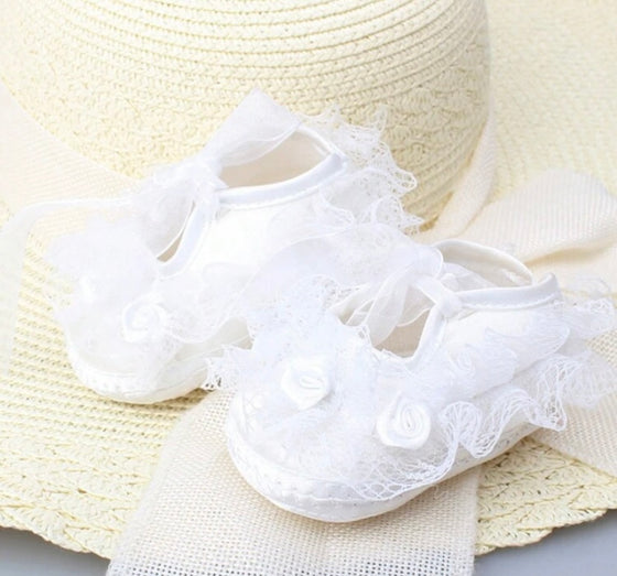 Soft Sole Anti-Slip Infant Shoes With Lace & Flower Decorations - Ideal For Birthday Party - 0-6Months
