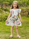 Kids EVRYDAY Young Girl Yellow Solid Color Sweet & Comfortable Holiday Dress With Stand Collar And Ruffled Sleeves For Summer