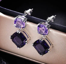  New Temperament Purple Earrings Ladies Girls Double Square Geometric Zircon Drop Earrings for Women