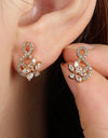 2pcs Fashionable Cubic Zirconia Flower Decor Stud Earrings Suitable For Daily Wear By Women