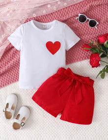  GIRLS Kids EVRYDAY Toddler Girls Heart Print Tee & Belted Shorts