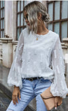 Fuzzy Detailing Bishop Sleeve Top