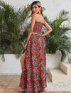 Floerns Women's Printed 2 Piece Crop Tube Top & Split Long Skirt Set