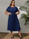 Butterfly pleated round neck pleated women’s dress