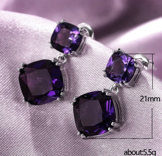 New Temperament Purple Earrings Ladies Girls Double Square Geometric Zircon Drop Earrings for Women