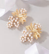 Imoli Faux Pearl & Leaf Decor Stud Earrings
