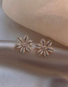 1pair Elegant Zirconia Flower Stud Earrings, Luxury Dainty Small Earring