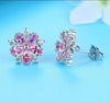 Clubic Zircon Pink Flower-Shaped Stud Earrings