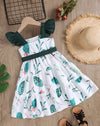 Toddler girls floral & plants print ruffle trim belted dress