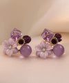 2pcs/Set Vintage Purple Crystal & Cat Eye Stone Flower Stud Earrings, Elegant