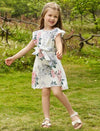 Kids EVRYDAY Young Girl Yellow Solid Color Sweet & Comfortable Holiday Dress With Stand Collar And Ruffled Sleeves For Summer