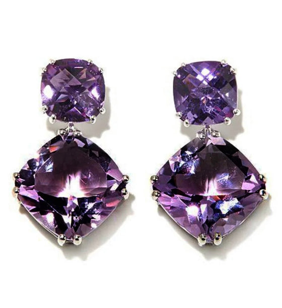 New Temperament Purple Earrings Ladies Girls Double Square Geometric Zircon Drop Earrings for Women