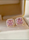 1 Pair Elegant Pink Cubic Zirconia Stud Earrings
