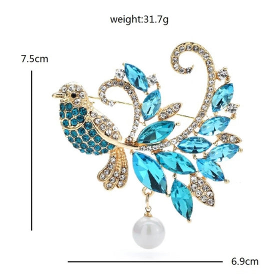 Wuli&baby Bird Brooch Pins for Women Luxury Rhinestone Blue Gorgeous Brooches Party Office Jewelry Gifts