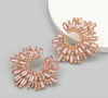1pair Fashionable Exaggerated Sunflower Shaped Alloy Earrings With Colorful Rhinestones For Women