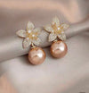 Imitation Pearl Flower Dangle Earrings For Women Luxury Shiny Zircon Crystal Bowknot Stud Earrings Temperament Festival Jewelry