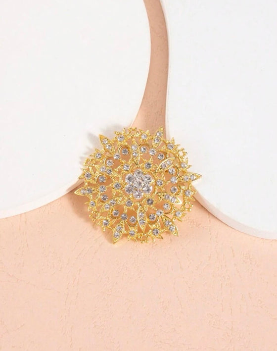 1pc Round Rhinestone Traditional Alloy Brooch Pin For Shirts, Dresses, Suitable For Festivals, Weddings And Daily Wear