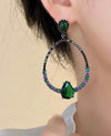 1pair Fashionable Green Water Drop Earrings, High-End Elliptical Statement Earrings Royal
