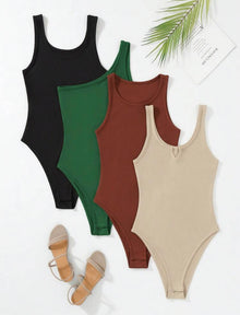  4pcs Solid Ribbed Knit Bodysuit