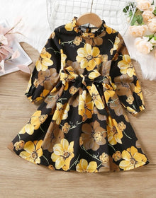  GIRLS Kids EVRYDAY Toddler Girls Floral Print Ruffle Neck Belted Dress