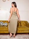 Plus Draped Collar Wrap Satin Cami Dress