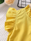 GIRLS Kids EVRYDAY Young Girl Yellow Solid Color Sweet & Comfortable Holiday Dress With Stand Collar And Ruffled Sleeves For Summer