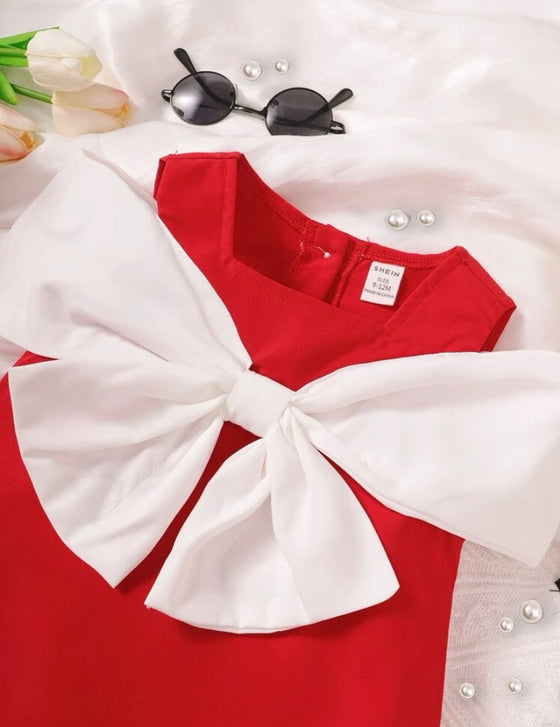 GIRLS Baby Colourblock Bow Front Cold Shoulder Dress