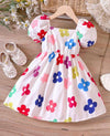 Toddler Girls floral Print bow front Puff sleeve Dress