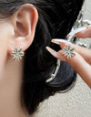 1pair Elegant Zirconia Flower Stud Earrings, Luxury Dainty Small Earring
