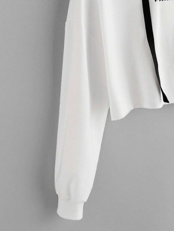 EZwear letter Graphic Drop Shoulder  Raw hem crop hoodie