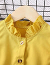 GIRLS Kids EVRYDAY Young Girl Yellow Solid Color Sweet & Comfortable Holiday Dress With Stand Collar And Ruffled Sleeves For Summer