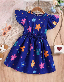  GIRLS Kids SUNSHNE Young Girl Floral Print Ruffle Trim Belted Dress