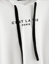 EZwear letter Graphic Drop Shoulder  Raw hem crop hoodie