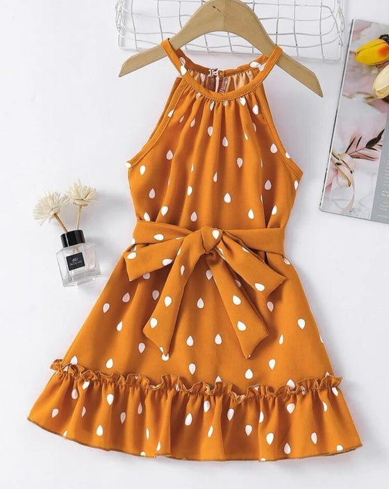 GIRLS Kids EVRYDAY Toddler Girls Drip Print Frill Trim Belted Halter Dress