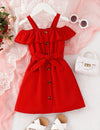 GIRLS Kids EVRYDAY Toddler Girls Cold Shoulder Ruffle Trim Belted Dress