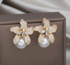 Fashion Jewelry Exaggerated Maple Leaf Flower Zircon Pearl Pendant Earring