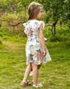 Kids EVRYDAY Young Girl Yellow Solid Color Sweet & Comfortable Holiday Dress With Stand Collar And Ruffled Sleeves For Summer