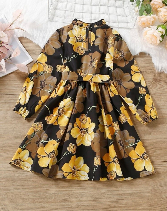 GIRLS Kids EVRYDAY Toddler Girls Floral Print Ruffle Neck Belted Dress