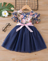 GIRLS Toddler Girls Floral Print Mesh Insert Ruffle Trim Belted Dress