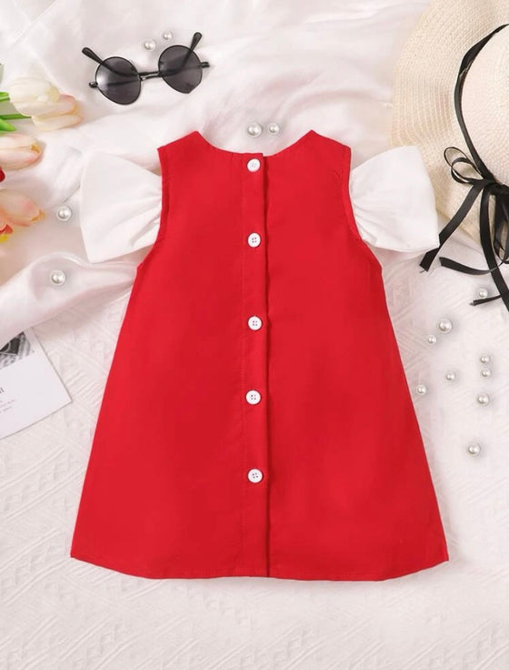 GIRLS Baby Colourblock Bow Front Cold Shoulder Dress