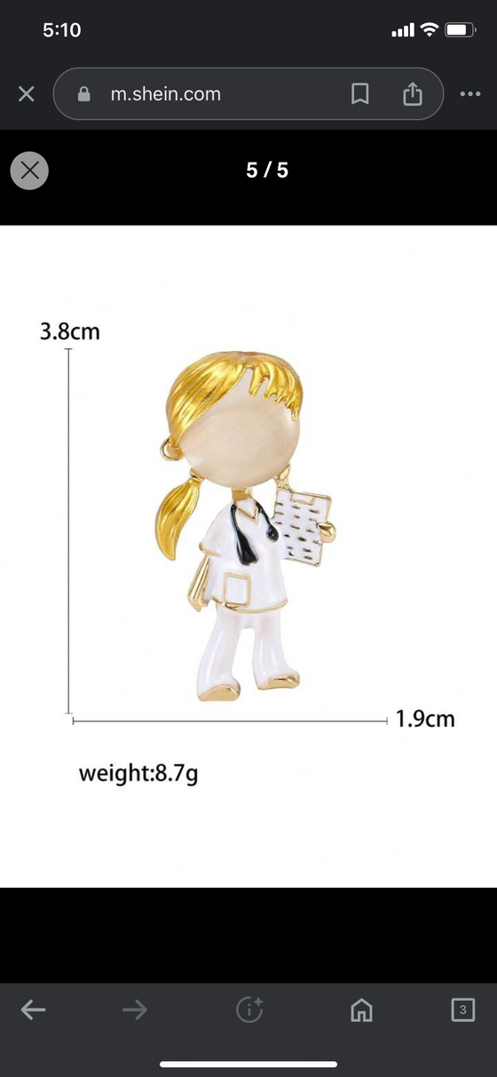 1pc Zinc Alloy Nurse Brooch