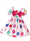 Toddler Girls floral Print bow front Puff sleeve Dress