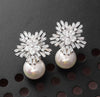 Luxury Cubic Zirconia Snowflake Zircon Pearl Earrings for Women Imitated Rhodium Plated Wedding Earrings