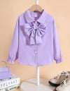 Young Girl Big Bow Front Flare Sleeve Shirt